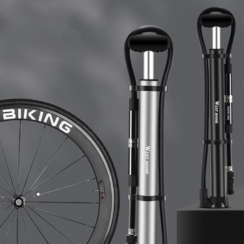 Lätt bärbar mini-cykelpump 140 PSI med mätare för AV-däck aluminiumlegering pump med lång slang för cykel luftuppblåsning (svart)