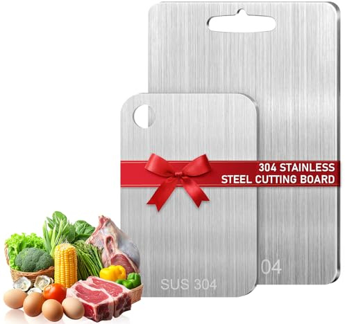 2 Pezzi Tagliere Acciaio Inox, 304 Tagliere In Acciaio Inossidabile, Taglieri Acciaio Inox, Cutting Board Multifunzione, Doppio Lato per Alimenti, Taglieri Cucina per Uso per Carne, Frutta, Verdura