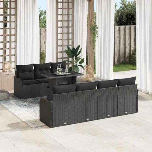 Frdhee Panca da giardino ad angolo, divano da giardino, set da 8 pezzi, nero, 100 x 55 x 73 cm, in rattan sintetico, per giardino, terrazza, balcone, facile da montare, liberamente combinabile