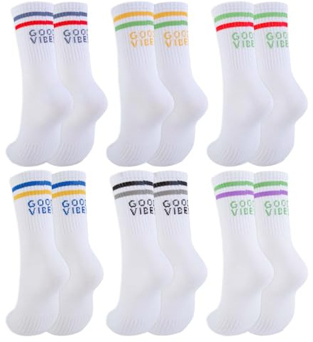 WEESTAAMO 6 pares de calcetines de tenis para mujer, 39-42, algodón, divertidos, retro, con rayas, Multicolor., Talla única
