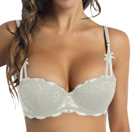 Soutien-gorge Dirndl push-up demi-bonnets avec armatures en dentelle - Soutien-gorge sexy - Soutien-gorge traditionnel en dentelle confortable - Blanc - Soutien-gorge à bretelles fines - Accessoire