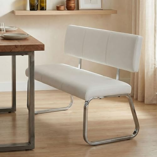 IDIMEX Banc Design Vilas siège avec 3 Places, Banquette au piètement chromé et Dossier au revêtement synthétique Blanc