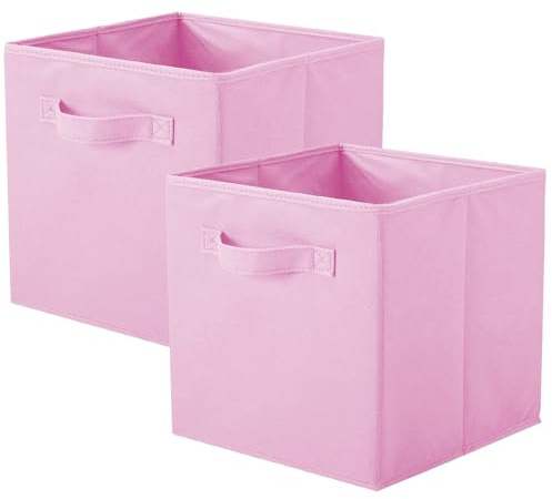 PowerKing Storage Box, 2 Pieces Foldable Storage Cube Storage Box Made of Fabric in Cube Shape – Pink