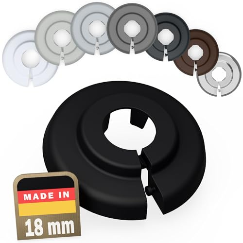 FUX Copri Tubi Termosifoni - 6 Rosette per Termosifone 18mm, Nero profondo (RAL 9005) - Copertura per Tubi Riscaldamento, Rosette Termosifoni, Accessori Termosifoni