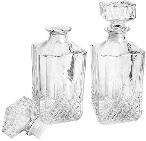 Ideen mit Herz Glaskaraffe ELEGANCE | Dekanter | 2 Stück | 9 cm x 9 cm x 23 cm (inkl. Verschluss) | 900 ml | Ideal für Whiskey, Cognac, Likör, Whisky-Karaffe