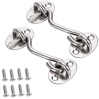 Repuhand 2 Stück Kabinenhaken Edelstahl Sturmhaken Fensterhaken mit Öse Platten,Torhaken Türhaken Fensterriegel für Garagentor Fenster