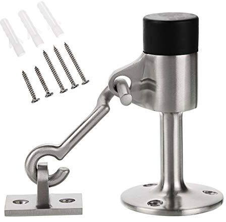 Sumnacon Fermaporta robusto con gancio in acciaio inox, finitura spazzolata, fissaggio a parete con cuscinetto in gomma