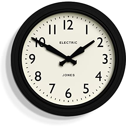 Jones Clocks® Telecom wall clock | Round vintage retro clock | 27cm | Black | Modern take on a vintage classic for kitchen, living room or office