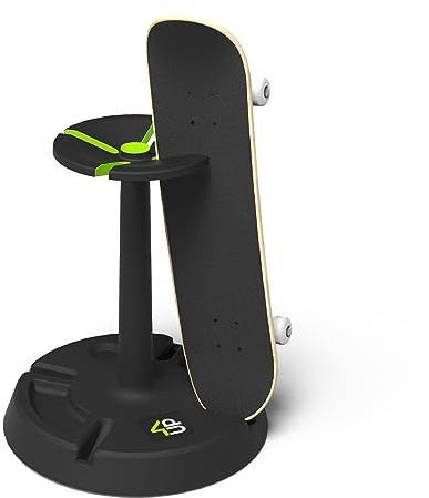 Parking Block 4-Up Skateboard Stand - Compact Floor Rack Holds 4 Deck Longboard, Skate Board Holder Rack, Protects Wall Mount - Skateboard Accessories, Lightweight & Portable - for Display & Storage