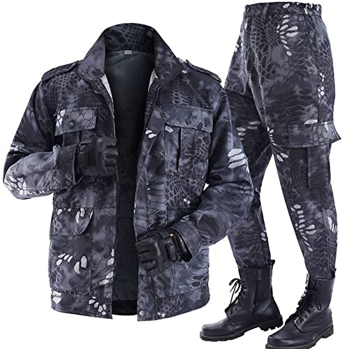 Completo da caccia mimetico leggero unisex, tuta mimetica tattica, set uniforme da caccia, abbigliamento maschile per primavera e autunno (stampa pitone nera, M)