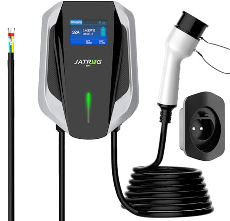 JATRHG Ladestation für Elektroautos WallBox - EV-Ladestation Typ 2 einphasig 7KW, 32A, mit 10M Kabel - Schwarz/Grau