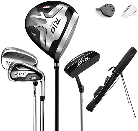 PGM Beginner Golf Clubs Sets Rio for Men 5 Piece Includes Golf Driver, 7 Iron, #52 Sand Wedge, Putter and Lightweight Carry Sunday Club Golf Cart Bag Right Handed
