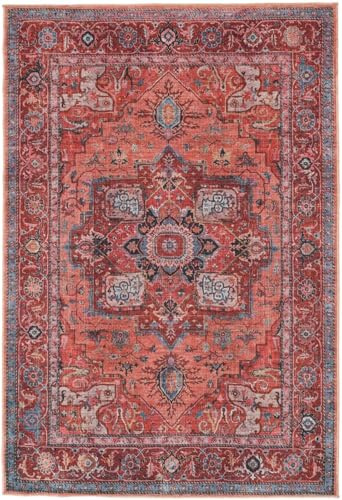 RugVista Georgia Oriental Matta, 160 x 230 cm, Röd/Blå | Orientaliska, Rektangulär, Kort lugg, Maskintvätt, Oeko-Tex 100, Vardagsrum, Sovrum