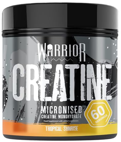Warrior Kreatin-Monohydrat-Pulver 300g (Tropische Frucht) – Mikronisierte – Verbessert nachweislich die körperliche Leistungsfähigkeit und Regeneration (nicht Gummies) – 5g pro Portion