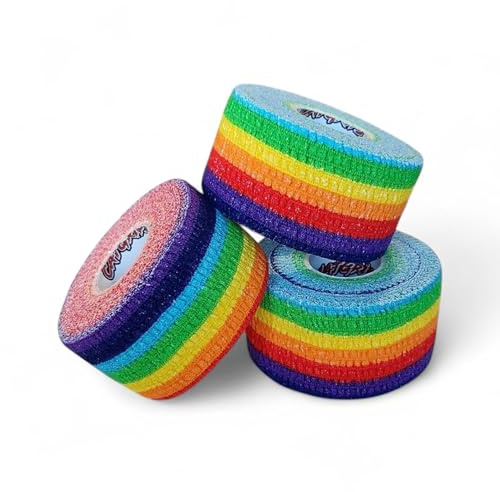 Crossfit Tape - CATGRIPS - Crossfit-tejp för fingrar, självhäftande och flexibelt, sportspårning för WODs, tyngdlyftning, krokgrepptejp (regnbåge, 3 rullar på 3,8 cm)