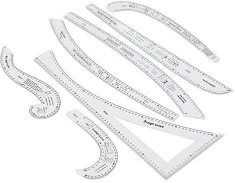 Sonew Juego de 7 Reglas de Costura a Medida, Escala Transparente para Alta Precisión, Regla de Diseño de Patrones de Moda Perfecta para Dibujo de Patrones, Dibujo y Construcción