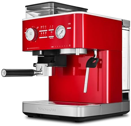 KitchenAid Machine a Café Grain - Machine à expresso semi-automatique - Machine Expresso et Cappuccino avec broyeur à café conique intégré - pot à lait 355 ml - Pomme d'amour