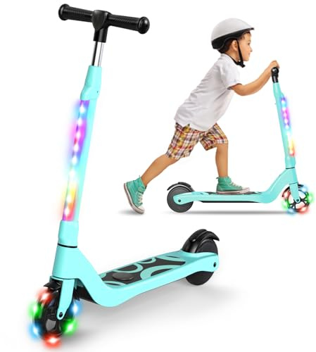 SISIGAD Trotinette Electrique Enfant 6-8-10-12 Ans Electric Scooter Enfant 5.3 Pouces avec Lumière LED Colorée & 3 Hauteurs Ajustables, Scooter Électrique Enfant Charge Max 70 Kg, Vitesse Max 10 Km/h