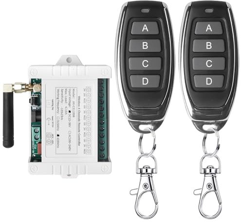 DC 12V 24V 36V 4 canales Control remoto universal inalámbrico Receptor radio Control remoto sin potencial Motor Motor Puerta de garaje con 2 mandos de metal para mando a distancia transmisor puerta de