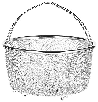 NOENNULL Korb für Instant-Topf-Zubehör, Edelstahl-Netz-Dampfkorb mit Griffen und Füßen, Gemüseeinsatz, Eierkorb, Nudelsieb, Silber (18 cm)