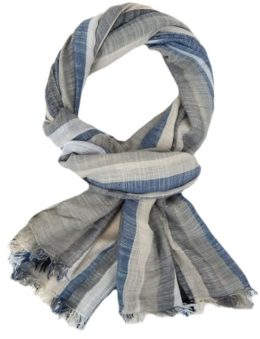 Ella Jonte Écharpe légère et douce pour homme avec rayures aspect lin, gris, taille unique
