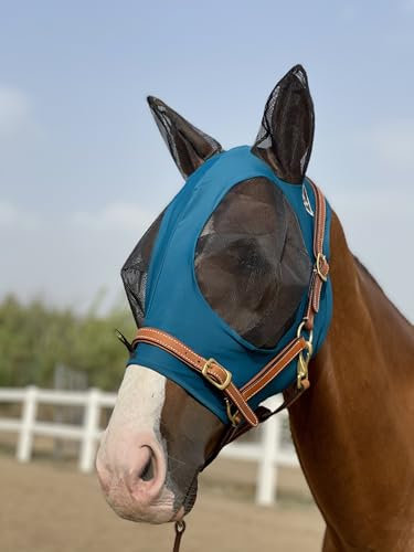 Horse Fly Mask Super Comfort Horse Fly Mask Elasticity Fly Mask with Ears We Only Make Products that Horses Like… (Dark Green, M)