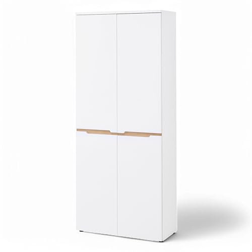Stella Trading Memphis Schuhschrank hoch in Weiß, Artisan Eiche Optik - Vielseitiger Mehrzweckschrank mit verstellbaren Einlegeböden - 80 x 192 x 38 cm (B/H/T)