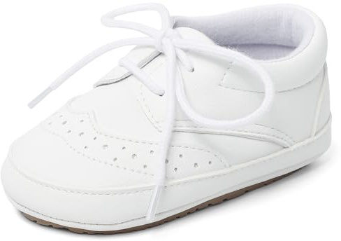 LACOFIA Scarpe Neonato Battesimo Maschio Scarpe Primi Passi Scarpe Cerimonia Eleganti Bambino Antiscivolo Bianco 3-6 Mesi