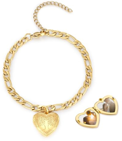 OHAYOO guldmedaljong att öppna för bilder armband 925 sterlingsilver livets träd medaljong hjärta armband foto minne smycken födelsedagspresenter till mamma, fru, flicka, Mittelgroße, Sterlingsilver
