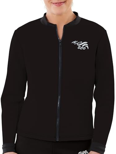 H2O Wear Women’s Neoprene Jacket, Zip Front, Long Sleeve, Straight Cut, Water Activewear, Enhanced Insulation, Chlorine-Resistant, 3XL, Black