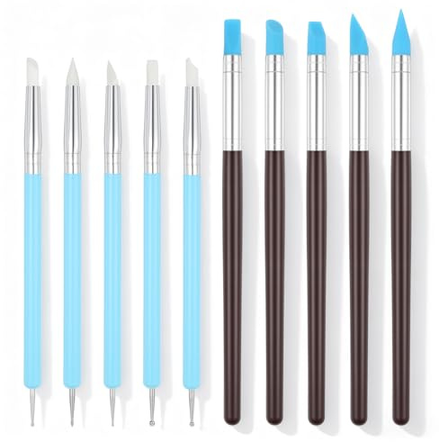 LIQWEI 10 Stück Pottery Modelierwerkzeug Set, Polymer Clay Tools, Fondant Modellierwerkzeug Sculpting Tools Modellierkugel und Weiche Gummispitze Modellierstift für Keramik Skulptur Malerei Nail Art