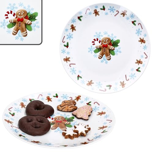 MamboCat Candyman Lot de 2 grandes assiettes à gâteau en porcelaine avec décor de Noël bleu glacé I Assiettes de service pour biscuits, gâteaux et l'Avent