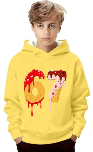 Generisch Maglione da ragazzo con cappuccio, giacca in pile per bambini, giovani, tempo libero, sport, gioco all'aperto, giallo., 9-10 Jahre