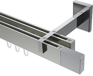 Interdeco Innenlauf Gardinenstangen eckig Edelstahl Optik/Chrom 2-läufig Typ 10212922, 180 cm