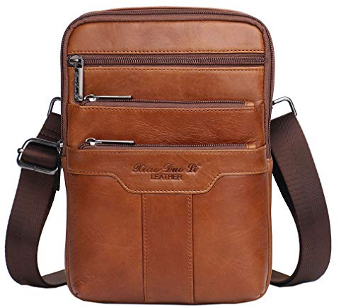 Xieben Vintage Leather Shoulder Messenger Bag for Men Travel Business Crossbody Pack Wallet Satchel Sling Chest Bags Brown