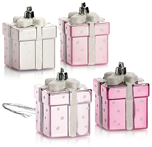 com-four® 4X Christbaumanhänger Geschenk - Weihnachtskugel Geschenkbox - Christbaumschmuck in Geschenk-Form für die Weihnachtsbaum-Dekoration - bruchfester Baumschmuck