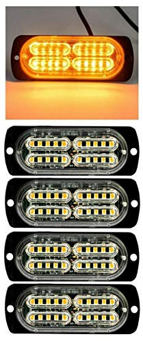JJ Lot De 4 Feux De Pénétration 20 LED 12V / 24V 10W Feu d'Avertissement Lumière Orange/Ambre Stroboscopique Clignotant 18 Modes de Flash Pour Voiture Camion Agricole