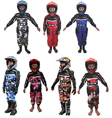 XTRM JUNIOR RACE KIDS KART SUIT Motocross Quad MX Off Road Trials Go-Karting ATV MTB BMX Enduro Child Children Sports Racing Dirt Bike Overall Jump One Piece Suit (Camo Orange, M(5-6 YEARS)