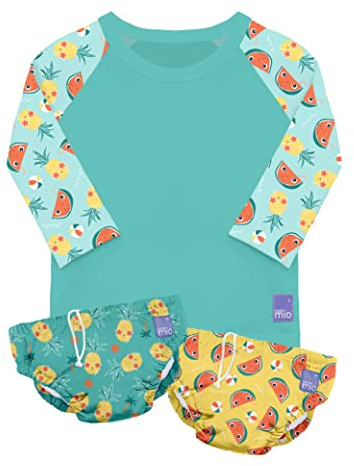 Bambino Mio, Maillot de bain, 2 couches et 1 t-shirt anti-uv bébé, protection solaire UPF40+, pour bébés et tout-petits, tropical, xl (2 ans et +)