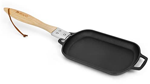 Mimiuo Gusseisenpfanne Grill, Grillpfanne Abnehmbarer Griff, Bratpfanne für Gasgrill, Pizzaofen, Gusspfanne, Oval Pfanne, Antihaftbeschichtung, Backofengeeignet