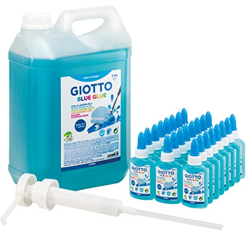 Giotto - Schoolpack Blue Kleber 24 x 40 g + Kanister 5 kg mit flüssigem Dosierer, Farbe Blau, F546800