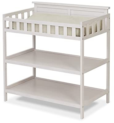 Sorelle Furniture Farmhouse White Changing Table and Changing Pad, Dressing and Diaper Changing Table for Baby Room, Nursery Furniture for Infant-Weathered White
