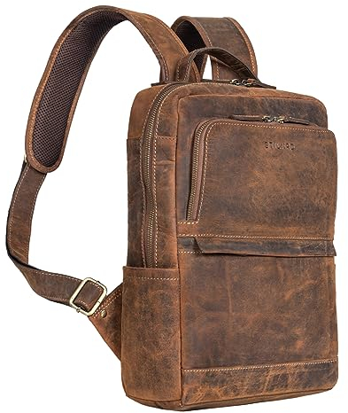 STILORD 'Albie' Laptop-Rucksack Leder 13,3 Zoll für Damen und Herren DIN A4 Daypack Business-Backpack für Büro Schule Uni Arbeit Vintage Ranzen aus Echtleder mittel-groß, Farbe:calais - braun