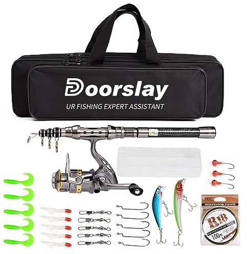 Doorslay Tragbares Angelset, Teleskop Angelrute und Angelrolle Set mit 106m Angelschnur, Angelköder-Set,Angelzubehör, für Kinder, Erwachsene, Anfänger und Angelliebhaber