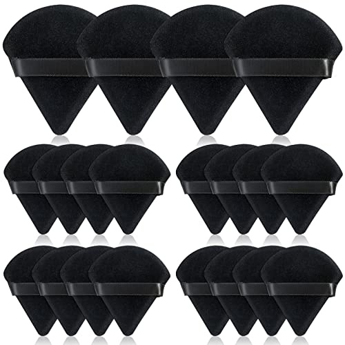 Thrilez 20pcs Triangle Powder Puff, Loose Powder Puffs Makeup Puff for Face Powder, Setting Powder Puff for Make Up, Face Puff Pads for Press Powder, Sponge Powder Applicator for Face and Eye (Black)