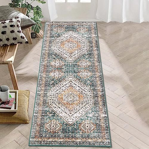 LuxFocus Rutschfester Teppichläufer für Eingangsbereich Modern Medaillon Teppich Ultra-Weiche Bodenmatte Kurzflor Grün 60x230 cm