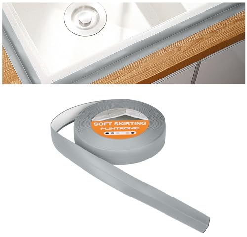 flintronic Joint Salle de Bain, 10m*20mm (10+10mm) Bande Etancheite Autocollante, Ruban D'étanchéité Auto-Adhésif en PVC pour Baignoire, Salle de Bain, Cuisine, Anti-moisissure, Calfeutrage(Gris)