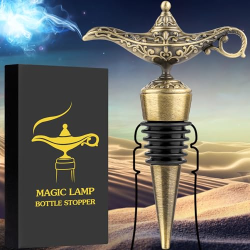 LKKCHER DESIGN Aladdin Magische Lampe Weinstopfen, Weingeschenke für Männer Frauen Liebhaber, Flaschenverschlüsse für Wein Champagner, Geburtstagsgeschenke, Weinretter Weinzubehör, Bronze
