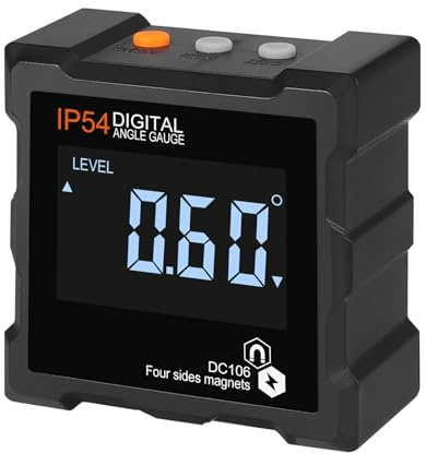 Bohaner Rapporteur d'angle numérique LCD - Rapporteur d'angle - Étanche IP54 - Aimants sur 4 côtés - Inclinomètre pour le travail du bois, l'entretien automobile (batterie incluse, noir)