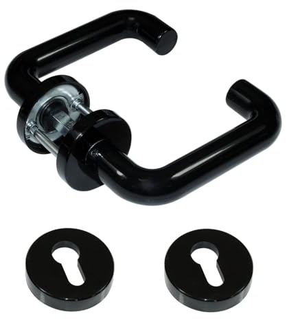 SN-TEC Rosetten Stahltür FH Tür Beschlag für Feuerschutztüren, Drücker oder Knauf, Kunststoff schwarz nach DIN 18273 FS (Drückergarnitur (beidseitig Drücker))